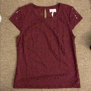 Laundry Maroon Lace Short Sleeve Blouse